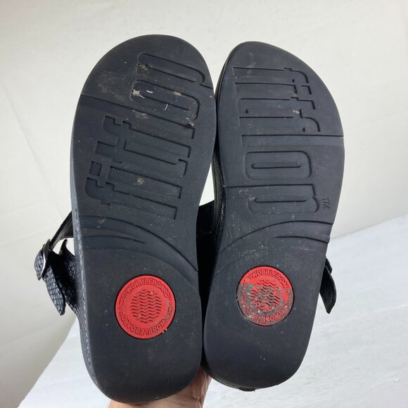 Fitflop Womens Sz 10 Lulu Textured Black Leather Thong Flip Flop Wedge Sandals - Picture 8 of 8